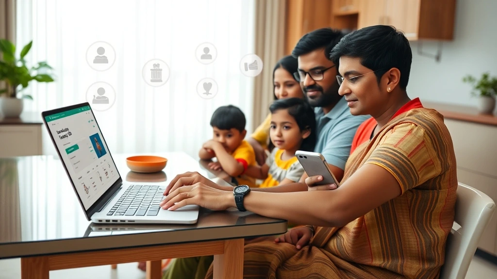 परिवार समग्र आईडी देखे – Complete Online Process (2025) 3 परिवार समग्र आईडी देखे-"Citizens learning about Samagra Portal 2025 updates from government official, laptop screen shows Family ID dashboard and scheme icons."
