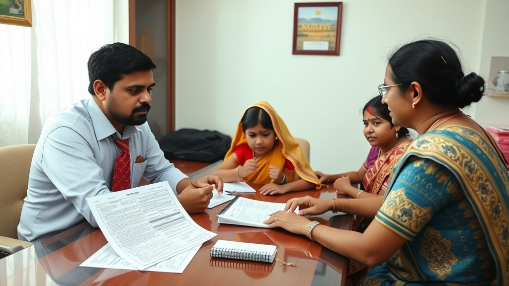 Ladli Laxmi Yojana 2025 | Eligibility, Age Limit & Documents Required 9 Family submitting state-specific documents for Ladli Laxmi Yojana 2.0 application with a government officer
