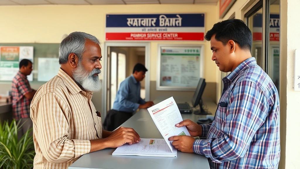 Farmer registering for Pradhan Mantri Fasal Bima Yojana at bank or csc