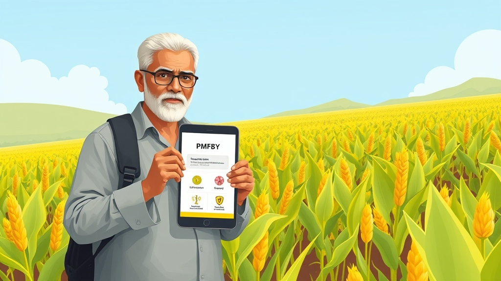 Farmer using PMFBY app in fields