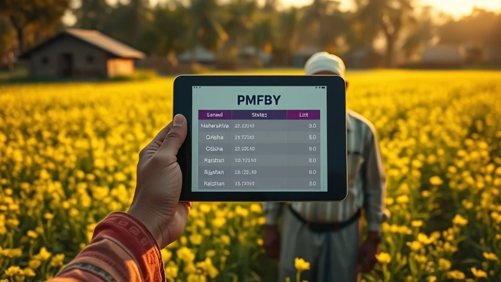 Farmer using tablet to check PMFBY state wise village list in field_jpg