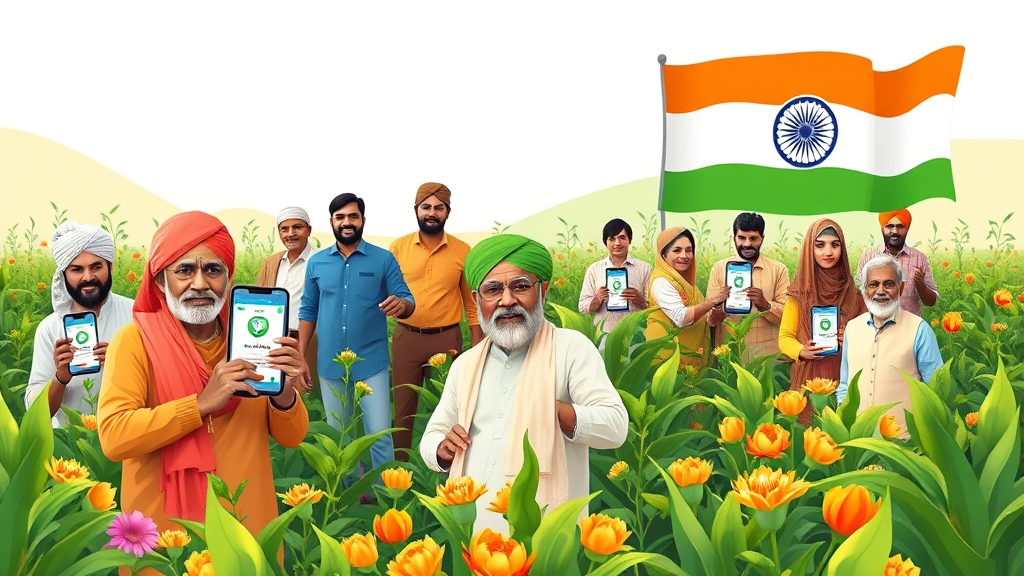 Farmers using PMFBY 2025 app in fields