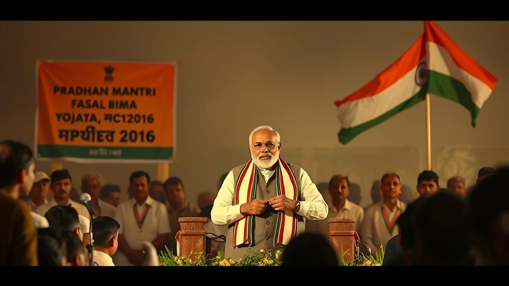 Historical launch of PMFBY scheme in 2016 with farmers and Indian flag