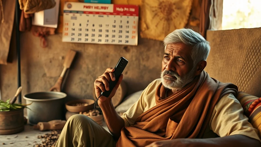Indian farmer calling PMFBY helpline number for crop insurance support