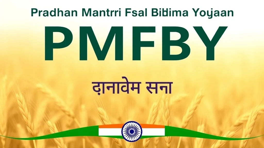 PMFBY full form in English and Hindi – Pradhan Mantri Fasal Bima Yojana displayed with wheat field background
