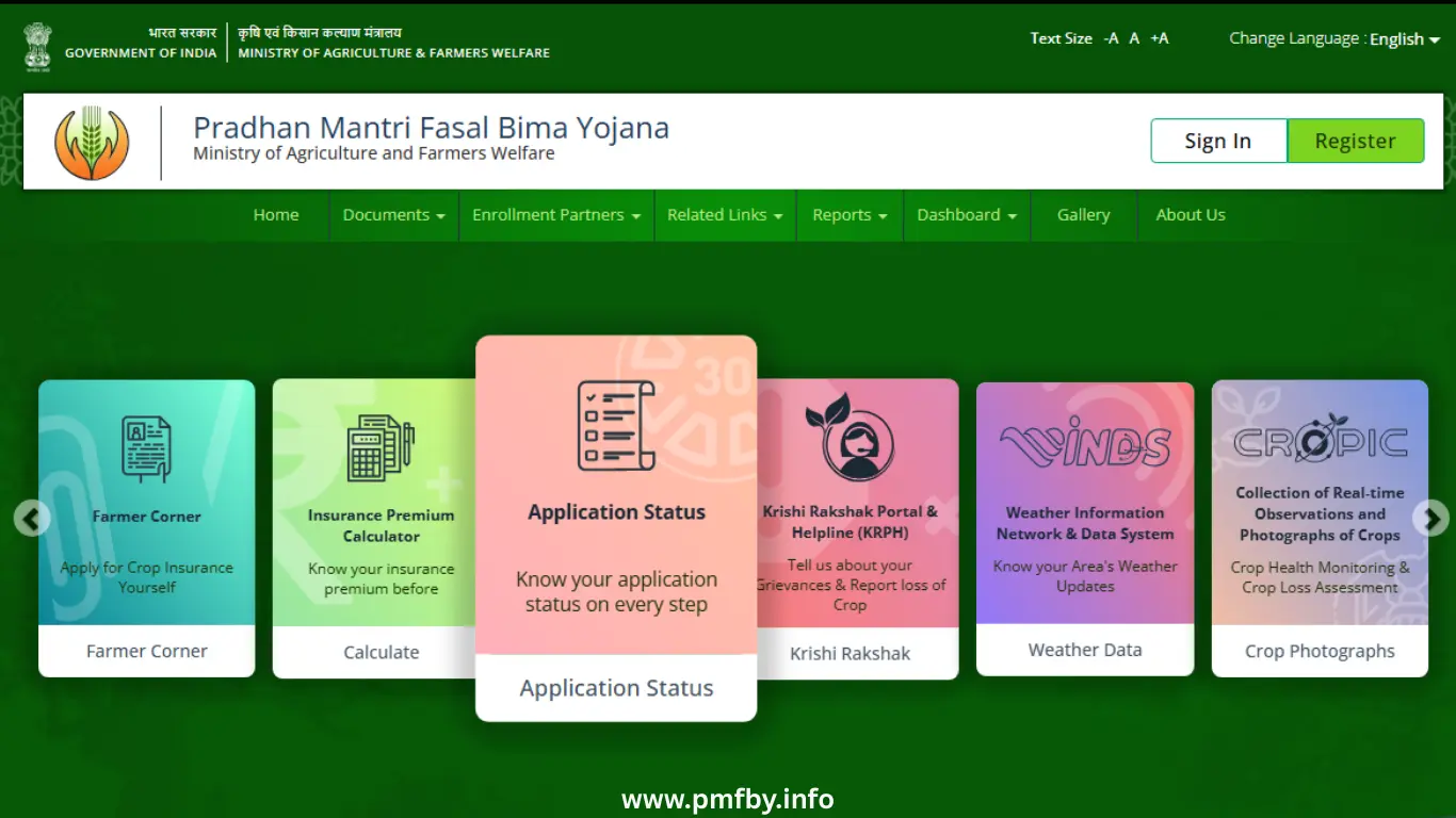 PMFBY Status by Aadhaar Card – How to Check Online (2025) 1 PMFBY official portal homepage for online registration 2025