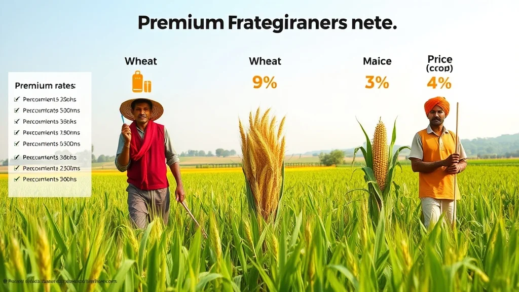 PMFBY premium rates for wheat, rice, and maize crops shown with percentage chart