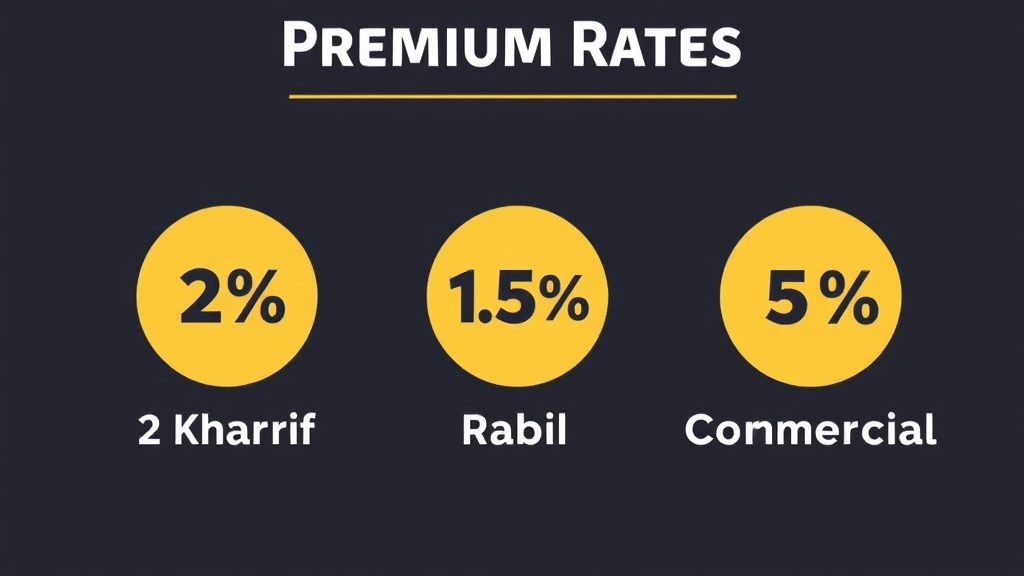 PMFBY premium rates infographic for Kharif Rabi and commercial crops
