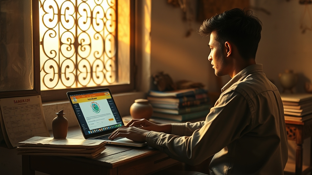 Samagra ID Status Check Online (2025 Guide) 2 Young man checking Samagra ID status online on laptop in an Indian home