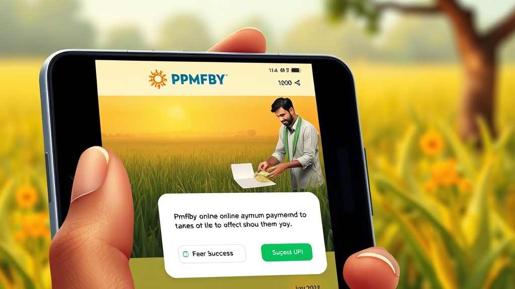 Farmer making online payment of PMFBY premium using smartphone