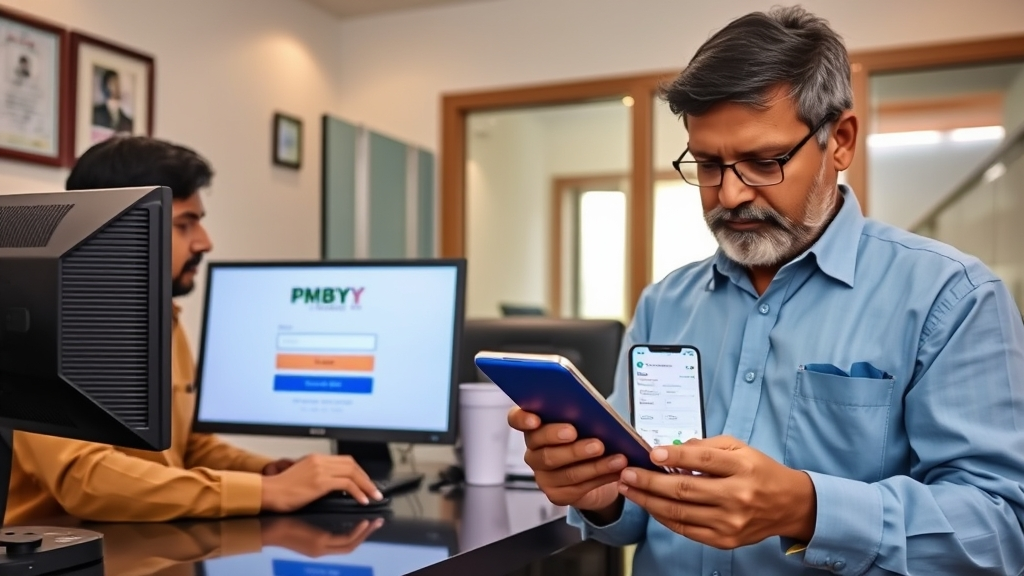 PMFBY Login 2025 – Step-by-Step Guide to Portal & Dashboard 5 "Bank officer and farmer using PMFBY Bank Login and Farmer Dashboard Login to track claims and applications"