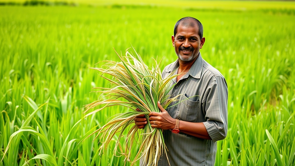 Indian farmer in a paddy field representing PMFBY Premium crop insurance