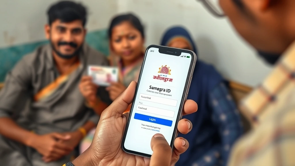 "मोबाइल से समग्र आईडी निकालते हुए व्यक्ति – समग्र पोर्टल लॉगिन पेज"