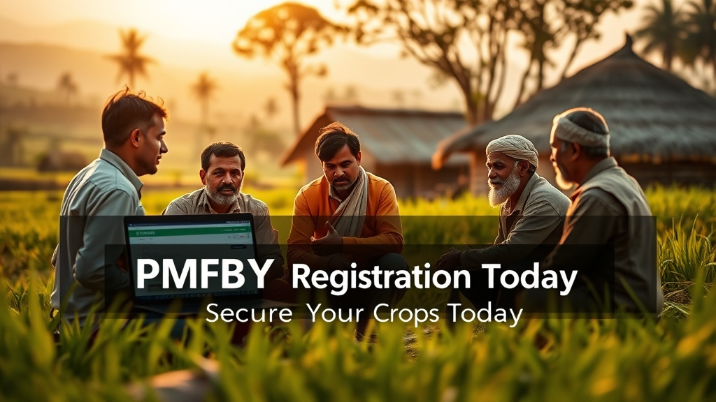 PMFBY Registration & Application Process 2025 – Step-by-Step Guide 2 Farmers learning about PMFBY Registration 2025 online with laptop and crop insurance awareness in rural India