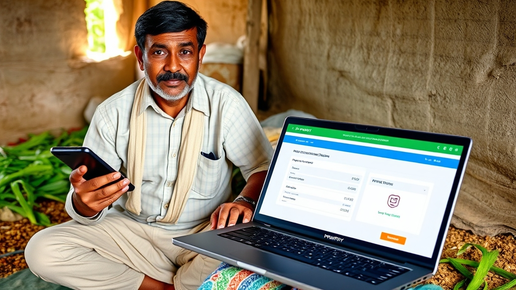 PMFBY Registration & Application Process 2025 – Step-by-Step Guide 5 Indian farmer checking PMFBY Registration Status 2025 online with approved and pending updates on official portal