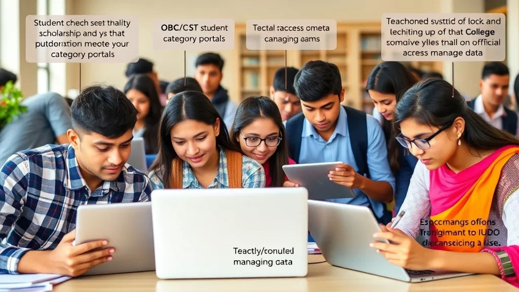 Diverse students, teachers, and administrators accessing different MPTAAS login accounts for scholarships and profile management