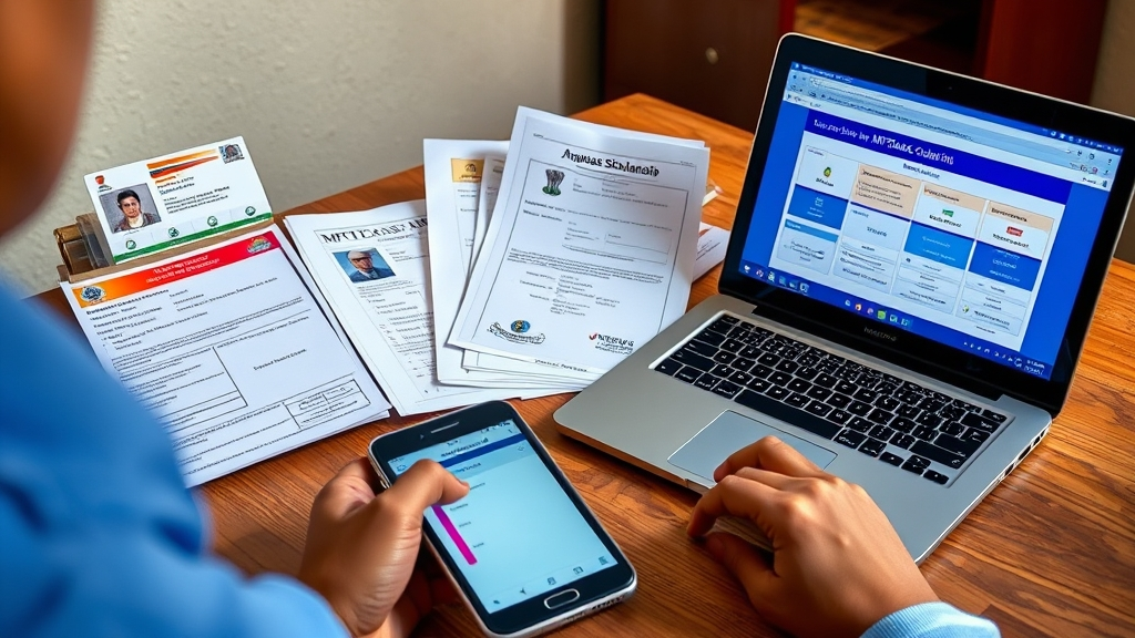 Documents required for MPTAAS Scholarship 2025–26 including Aadhaar, Samagra ID, caste and income certificates, bank passbook, and mark sheet