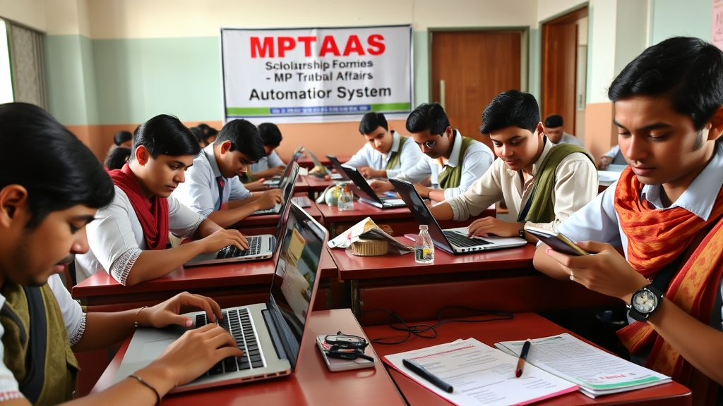 Students applying online for MPTAAS Scholarship under MP Tribal Affairs Automation System in Madhya Pradesh